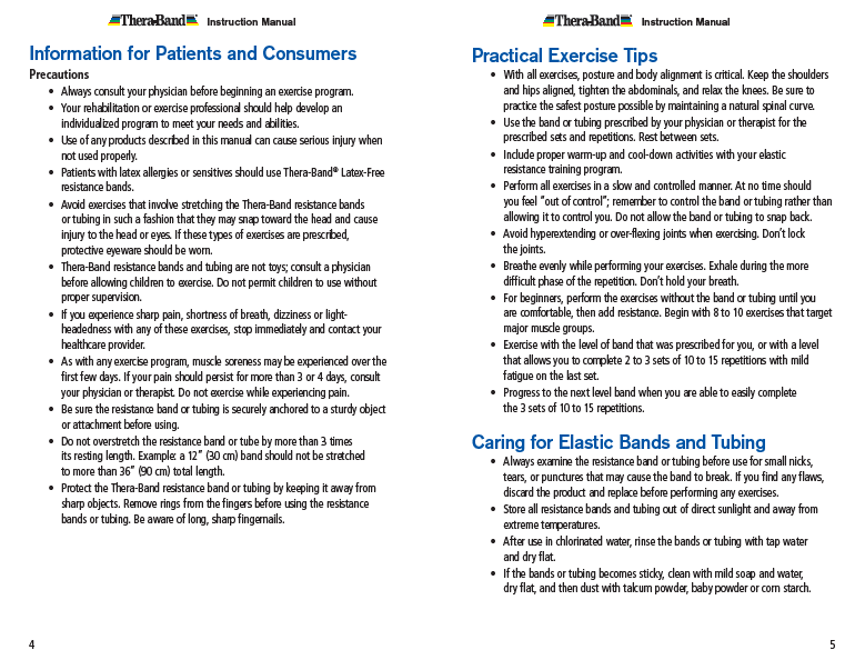 Theraband Exercise Information for Patients and Consumers Page 5-6 Information for Consumers